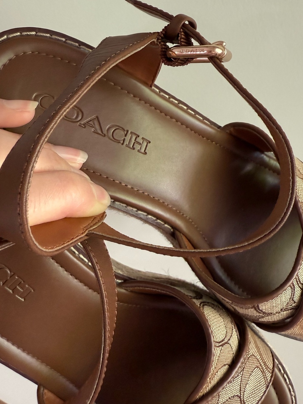Coach Kimberly Espadrille Wedge Heels - Brown Jacquard - Size 8 - Picture 10 of 12